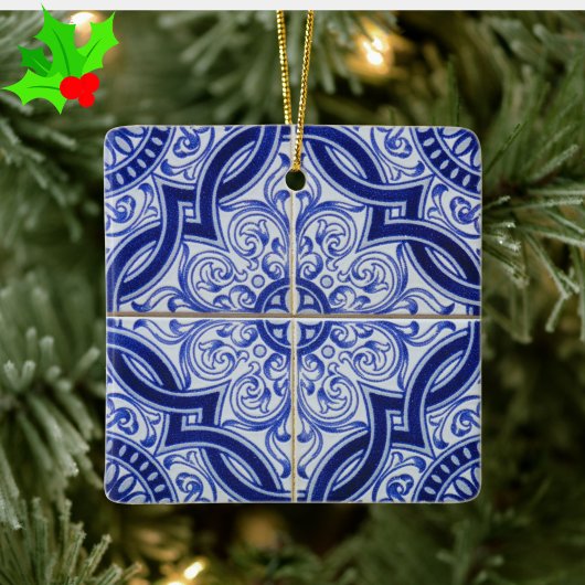 Blue and White Mediterranean Azulejo Tile Pattern Keramisch Ornament
