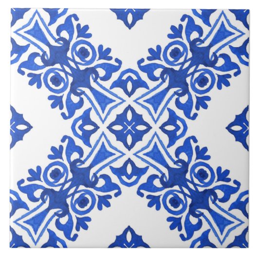Blue and White Mediterranean Patterned Tegeltje (Voorkant)