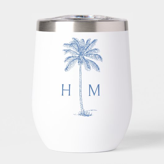 Blue and White Palm Palmetto Tree Monogram (Voorkant)