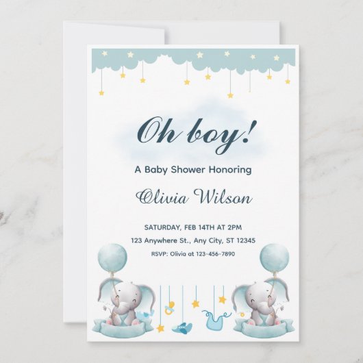 Blue and White Playful Baby Shower Invitation (Devant)