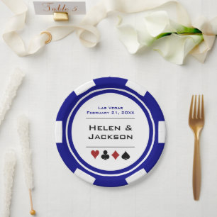 Blue and White Poker Chip Las Vegas Wedding Papieren Bordje
