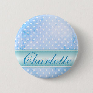 Blue and White Polka Dot Personalized Ronde Button 5,7 Cm