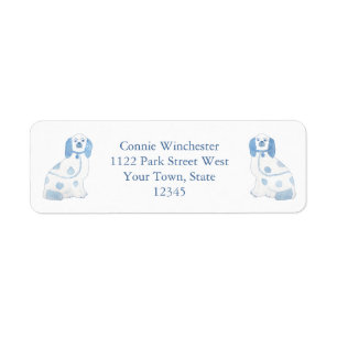 Blue and White Pottery Spaniel Dogs Return Address Etiket