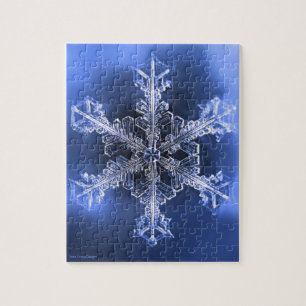 Blue and White Real Snowflake Hard Jigzaag Puzzle Legpuzzel