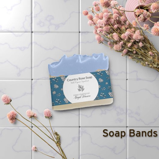 Blue and White Roses Leaves Artisan Soap Band Wrap Uitnodigingen Wikkel