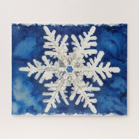 Blue and White Snowflake Art Winter Holiday Puzzle Legpuzzel (Horizontaal)