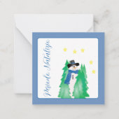 Blue and White Snowman Mini Notitiekaartje (Voorkant)
