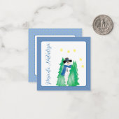 Blue and White Snowman Mini Notitiekaartje (Voorkant / Achterkant in situ)