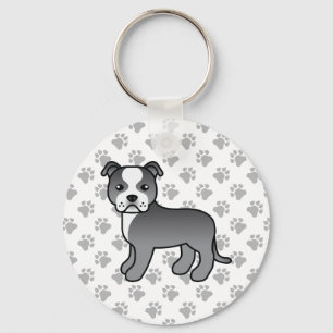 Blue and White Staffordshire Bull Terrier Dog Sleutelhanger