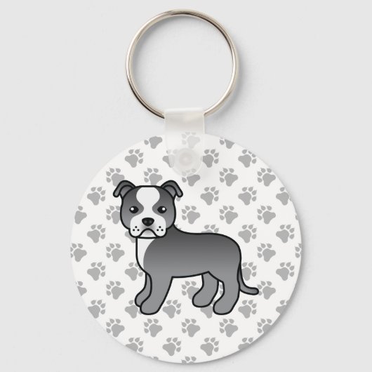 Blue and White Staffordshire Bull Terrier Dog Sleutelhanger (Voorkant)