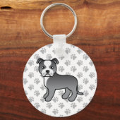 Blue and White Staffordshire Bull Terrier Dog Sleutelhanger (Voorkant)