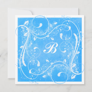 Blue and White Swirls Wedding Invitation Kaart