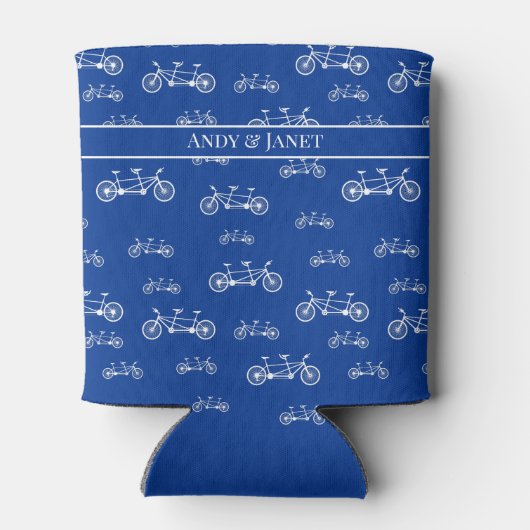 Blue and White Tandem Bike Rider Patterned Blikjeskoeler (Achterkant)