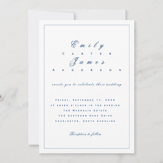 Blue and White Wedding Invitation (Devant)