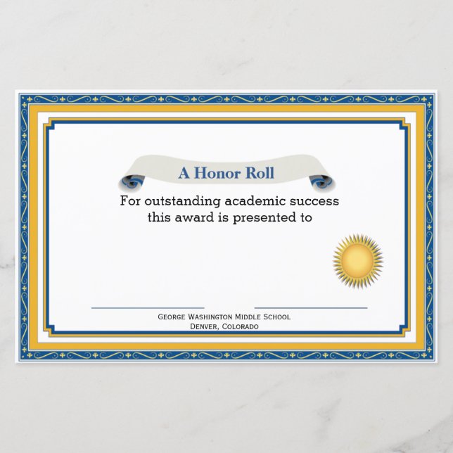 Blue and Yellow Academic Award Certificate (Voorkant)