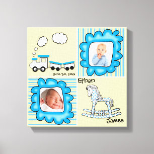 Blue and Yellow Baby Photo Nursery Wall Decor Canvas Afdruk