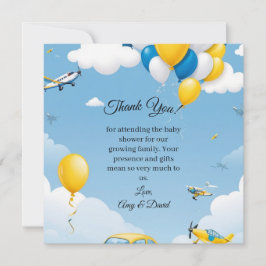 Blue and Yellow Boy Baby Shower Thank You Bedankkaart