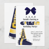 Blue and Yellow Cheer Birthday Invitation Kaart (Voorkant / Achterkant)
