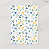 Blue and Yellow Floral Baby Shower Diaper Raffle Informatiekaartje (Achterkant)