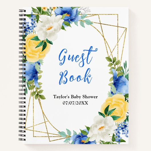 Blue and Yellow Floral Baby Shower Guest Book Notitieboek (Voorkant)
