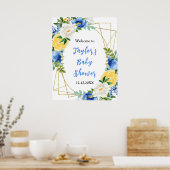 Blue and Yellow Floral Baby Shower Welcome Sign Poster (Keuken)