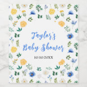 Blue and Yellow Floral Baby Shower Wijn Etiket (Enkel label)