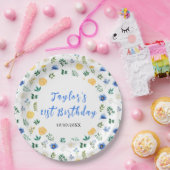 Blue and Yellow Floral Birthday Papieren Bordje (Feest)