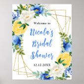 Blue and Yellow Floral Bridal Shower Welcome Poster (Voorkant)