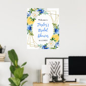 Blue and Yellow Floral Bridal Shower Welcome Sign Poster (Thuiskantoor)