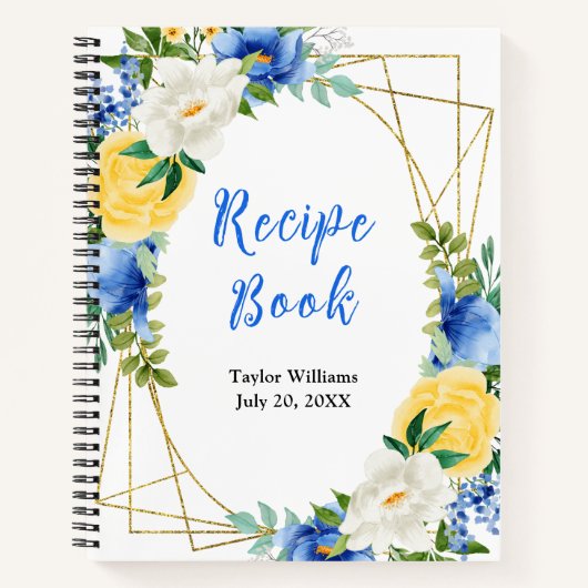 Blue and Yellow Floral Recipe Book Notitieboek (Voorkant)