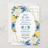 Blue and Yellow Flowers Wedding Save The Date (Voorkant)