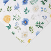 Blue and Yellow Flowers with Foliage Pattern Tissuepapier (Detail)
