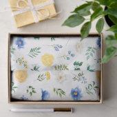 Blue and Yellow Flowers with Foliage Pattern Tissuepapier (Geschenk)