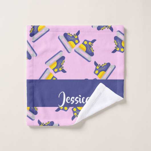 Blue and yellow ice skating shoes washandje (Wasdoekje)