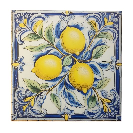 Blue and Yellow Lemon Decorative Tile Tegeltje (Voorkant)