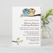 Blue and Yellow Owls Wedding Kaart (Staand voorkant)