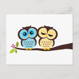 Blue and Yellow Owls Wedding Uitnodiging Briefkaart
