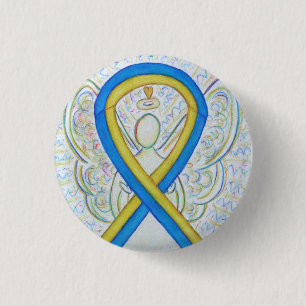 Blue and Yellow Ribbon Awareness Angel Pins Ronde Button 3,2 Cm