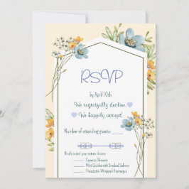 Blue And Yellow Wildflowers Geometric RSVP Card Kaart