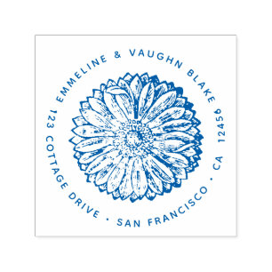 Blue Anemone Flower Return Address Botanical Zelfinktende Stempel
