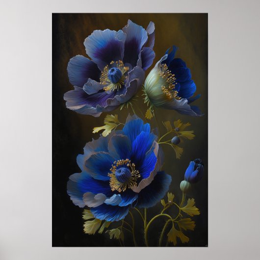 Blue Anemone Flowers Art Print Poster (Voorkant)