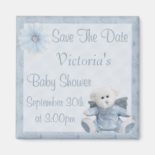 Blue Angel Teddy Bear Save the Date Baby shower Magneet