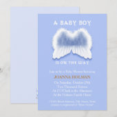 Blue Angel Wings Baby shower Card Kaart (Voorkant / Achterkant)