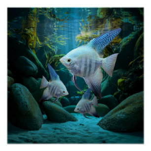 Blue Angelfish Onderwater Aquarium Fish Tank Lover Perfect Poster