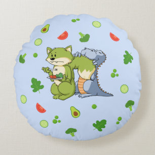 Blue Animaux et légumes Enfants Coussin rond