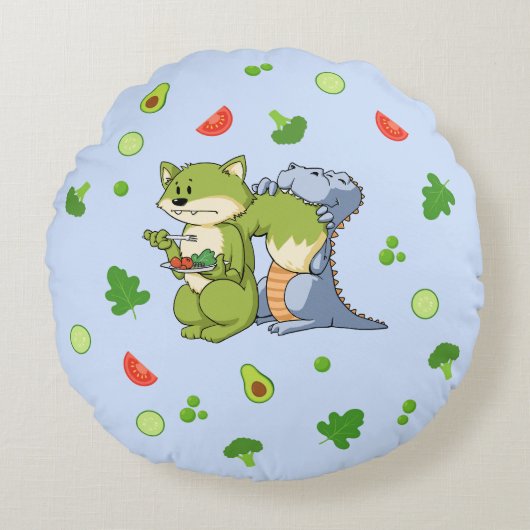 Blue Animaux et légumes Enfants Coussin rond (Devant)