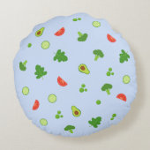 Blue Animaux et légumes Enfants Coussin rond (Dos)