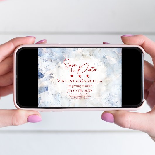 Blue Anjer Bloemen Waterverf 4 juli bruiloft Save The Date