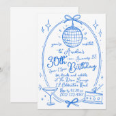 Blue Any Age 30th Birthday Disco Hand getrokken Kaart (Voorkant / Achterkant)