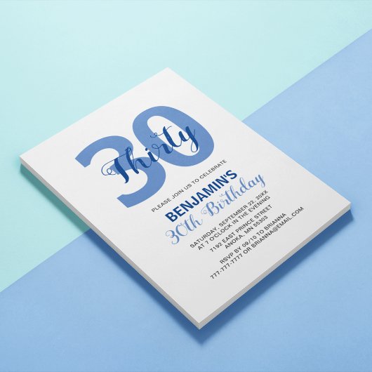 Blue Any Age Monogramme Anniversaire Invitation